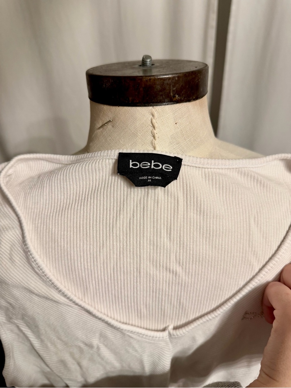bebe White Ribbed V-Neck Tank - Picture 2 of 5